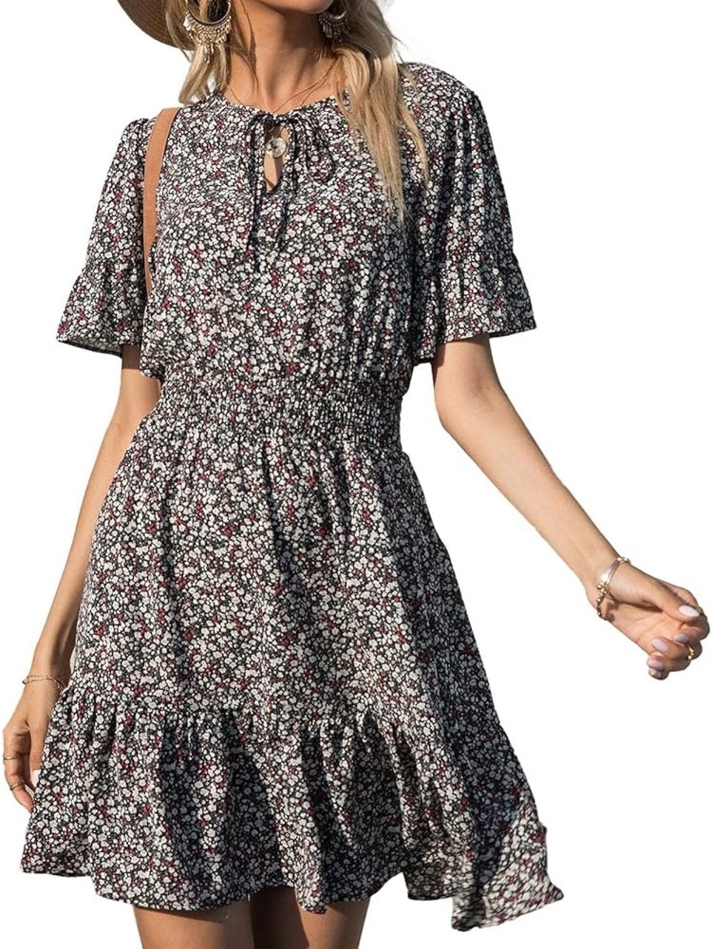 PRETTYGARDEN Women's Summer Boho Dress Casual Short Sleeve size L
